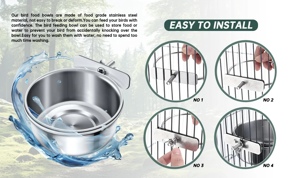 food grade stainless steel material, not easy to break or deform.You can feed birds with confidence