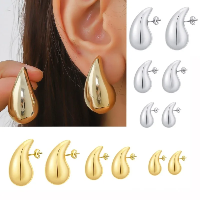 2024 New Trendy Plate Gold Color Chunky Waterdrop Dupes Drop
