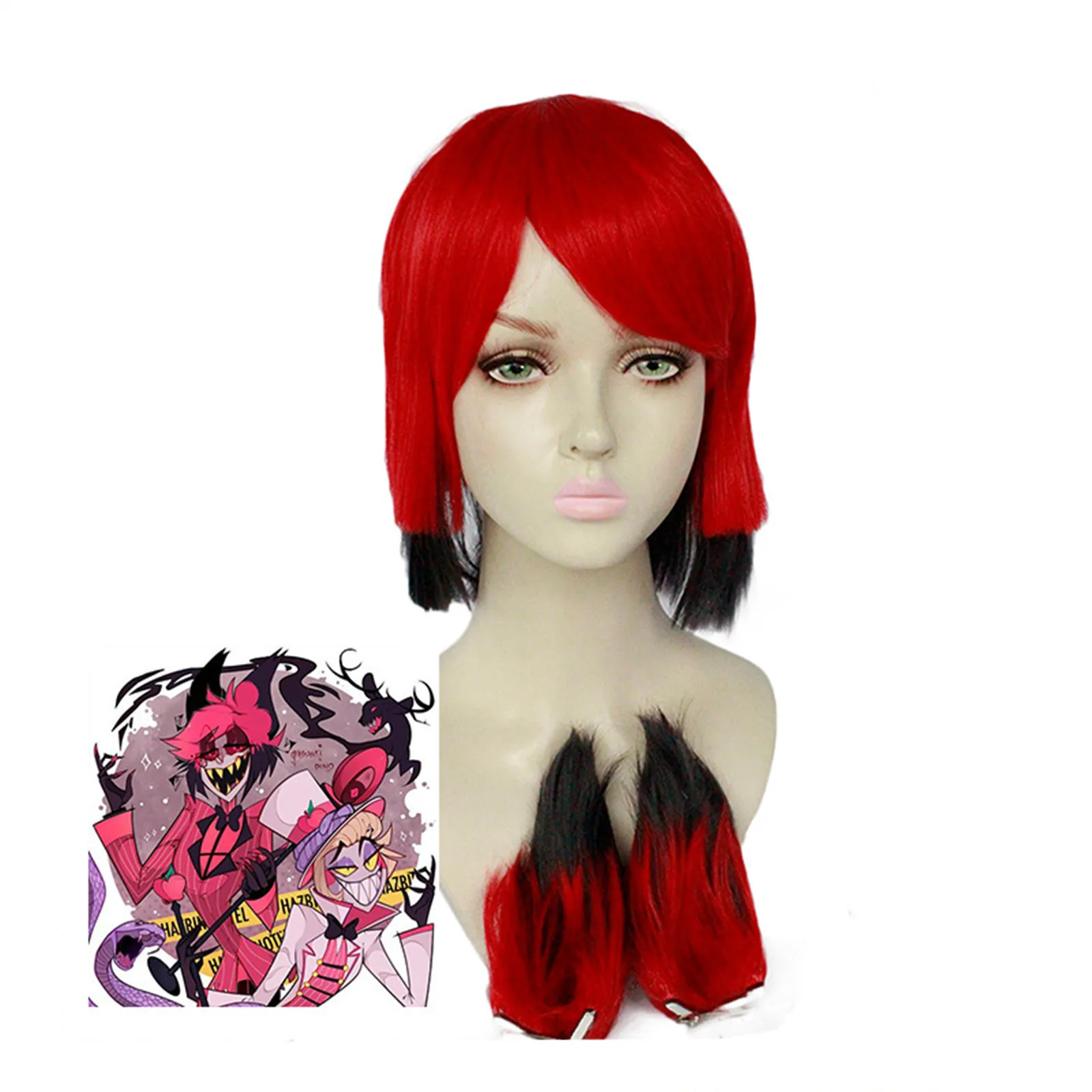 

Anime Hazbin Alastor Cosplay Wig Hot Red Synthetic Straight Hair Props Halloween Carnival Christmas Costumes Accessories