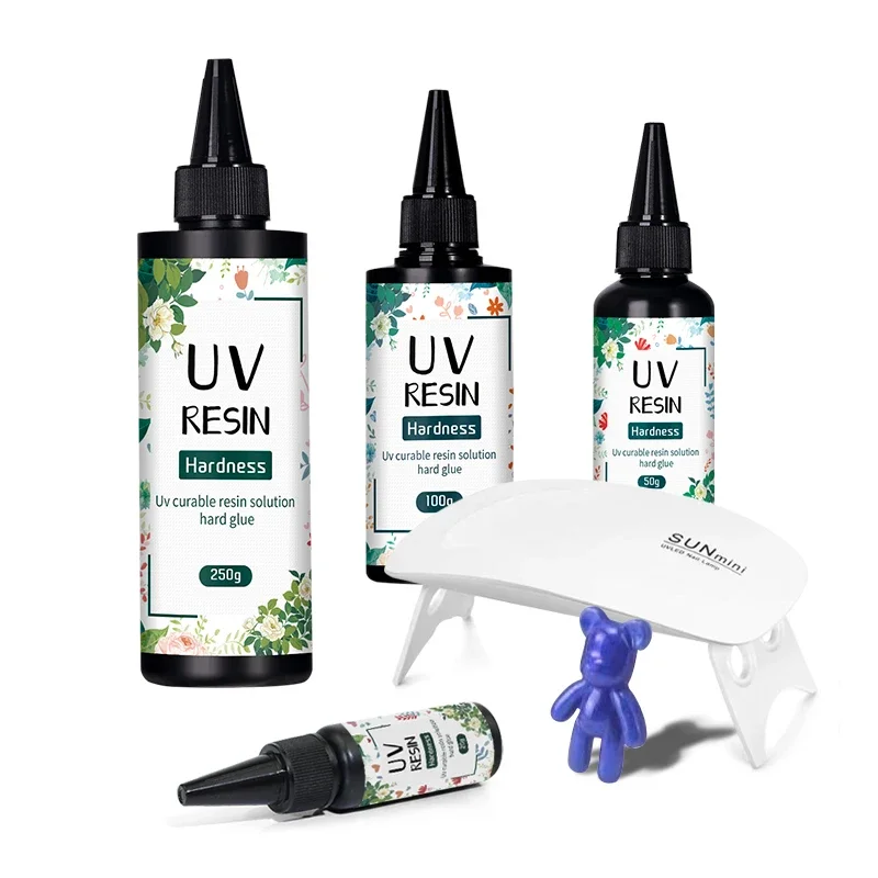UV Resin Glue 50/100/250g Hard UV Resin Adhesive UV Curing Rapid Drying Transparent Resin Epoxy DIY Jewelry Production 6w Lamp