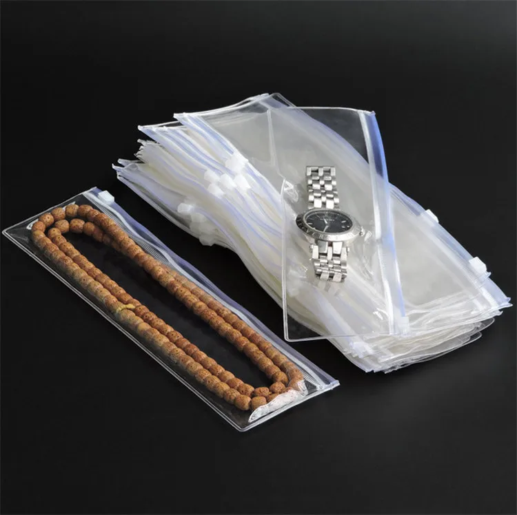 50PCS 긴 투명 흰색 플라스틱 PVC 쥬얼리 포장 가방 DIY 목걸이 팔찌 방진 산화 방지 시계 선물 보관 파우치