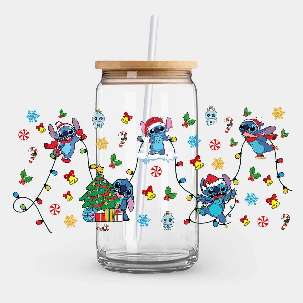 Cup Cartoon Stickers Stitch Mickey Princess Winnie the Pooh Christmas UV DTF Transfer Sticker Self-Adhesive Innovative Cup Embellishments