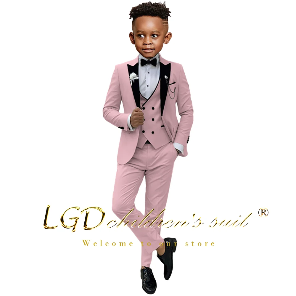 Boys 3-piece suit wedding suit (black collar jacket pants and vest) tuxedo for children 2-16 years old boys formal suit set