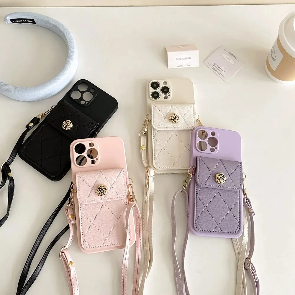 Lanyard Pocket Zero Wallet Solid Color Mobile Phone Soft Shell Case