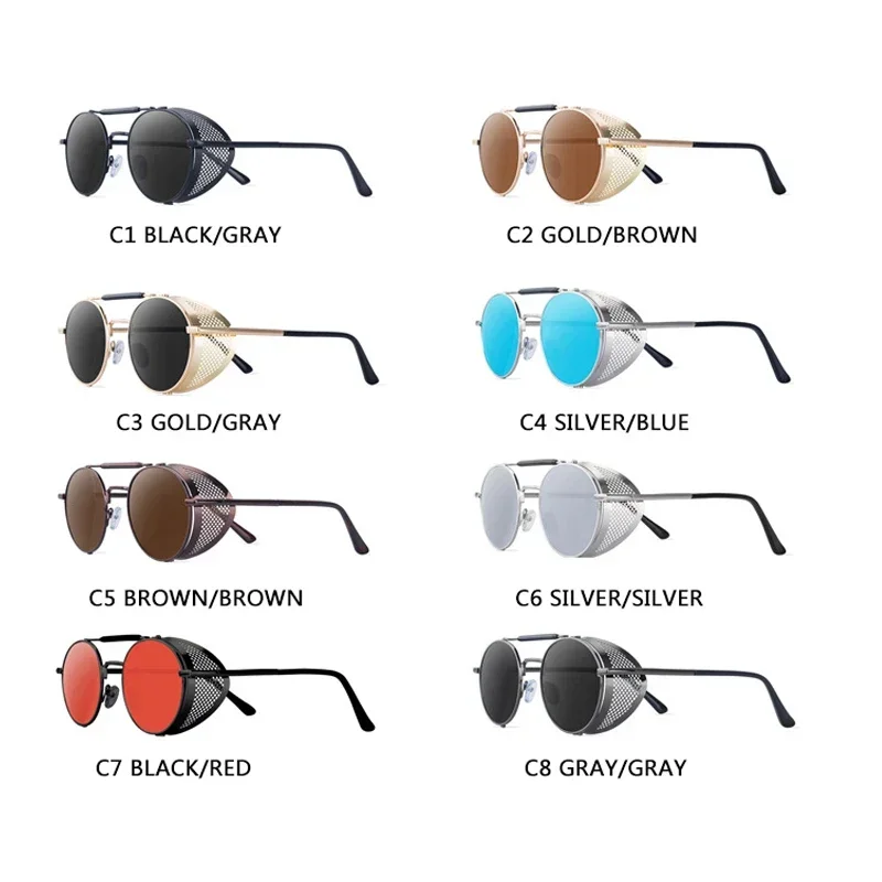 Vintage Steampunk Round Metal Sunglasses with UV Protection