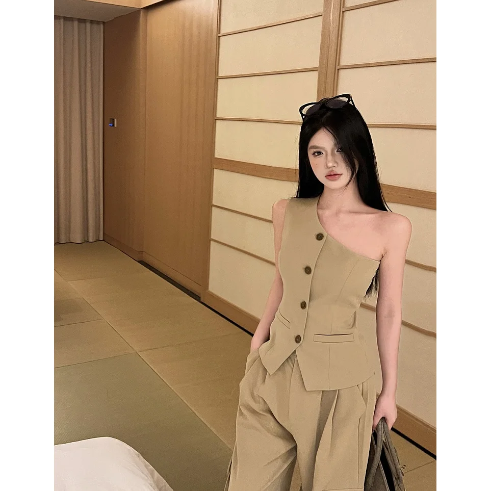 Fashionable and Sexy Women's Set Spring and Autumn Korean Version Straight Leg Wide Leg Trousers Casual Two-piece Set