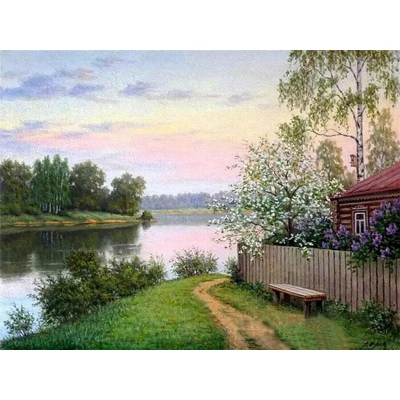 DIY Painting By Numbers - Scenic Trees and Mountains Hand-Painted Artwork | Unique Home Decor Gift