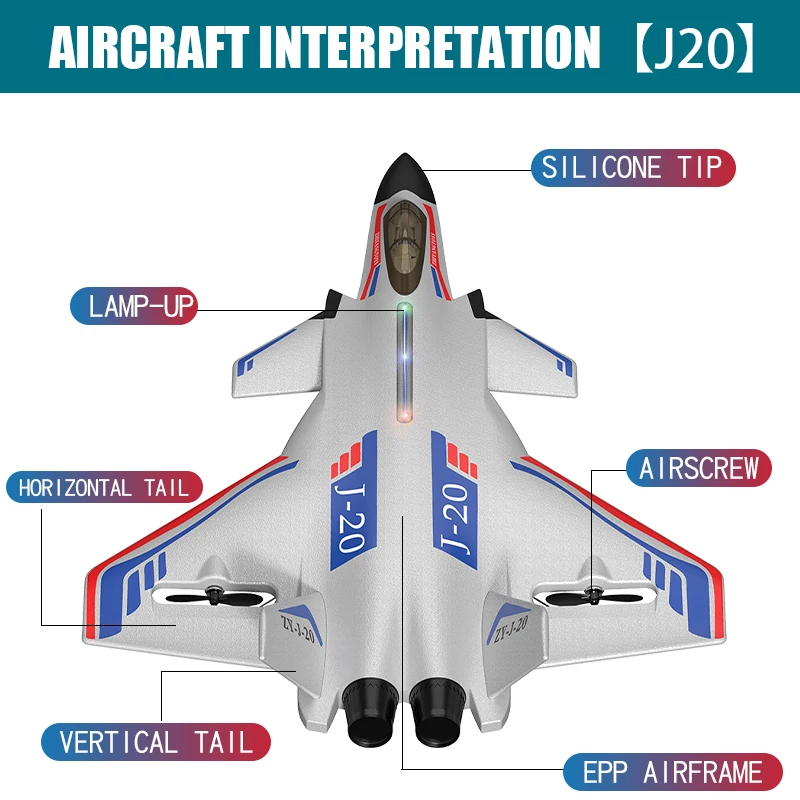 J20-J11B-Su57-MIG29 remote control aircraft electric glider fall prevention model fixed wing children's toy foam small aircraft 6