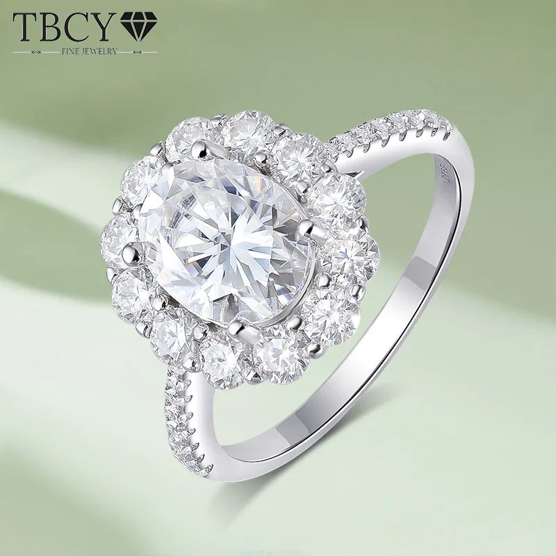 

TBCYD 3CT Oval Cut 100% Full Moissanite Diamond Rings for Women S925 Silver Classic Sparkling Flowers Engagement Wedding Band