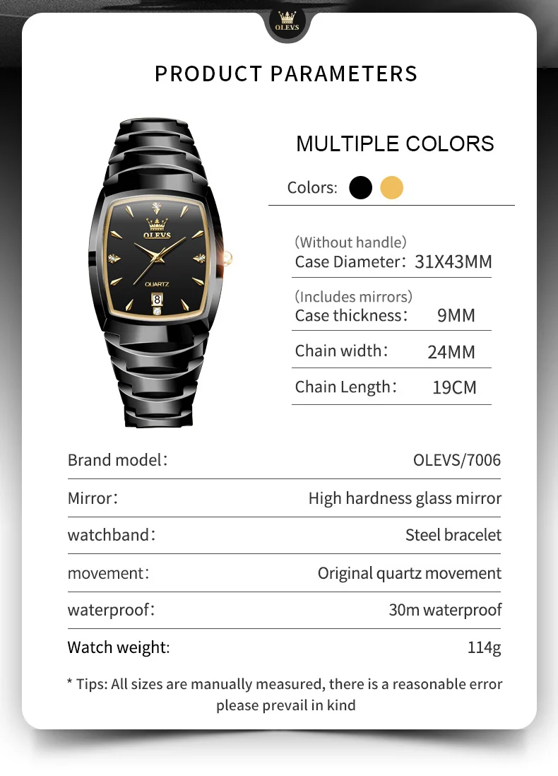 Olevs Relógio Quartz para Homens Tungsten Steel Strap Relógio de Pulso de Luxo Relógio Calendário Masculino Original 7006 Novo - Image 5