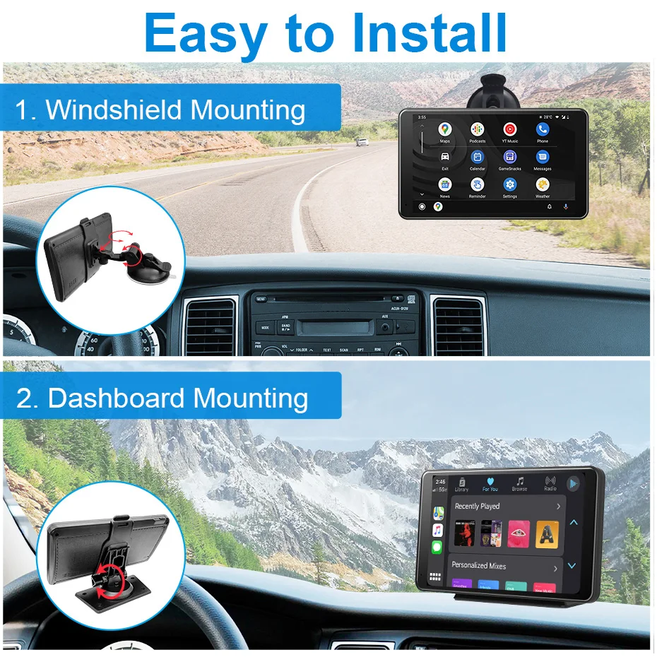 Universal Wireless Apple CarPlay Android Auto 7 Dashboard