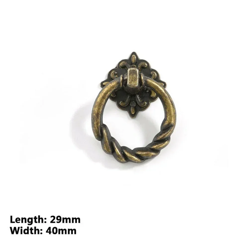 Retro Vintage Cabinet Door Handle Pulls Antique Copper Cupboard Ring Handles Chinese Brass Drawer Pulls Furniture Decor 6 PCS furniture handles kitchen door handles
