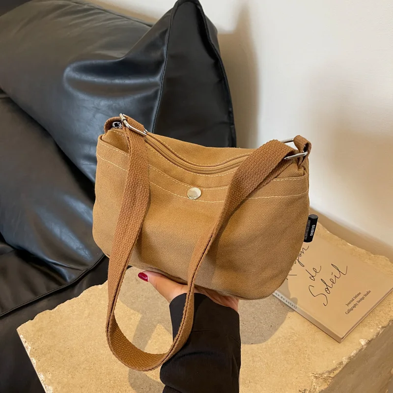 College Women's Chic Canvas Shoulder Bag - Lightweight One-Strap Tote for Campus Travel, Casual Mini Crossbody Purse