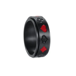 Black Stainless Steel Rotatable Men's Ring - Punk Vintage Lucky Poker Design - 8