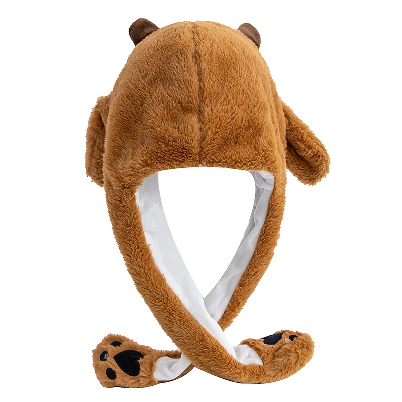Hot Sale Cozy Funny Hat Lovely Sleep Capybara Style Winter Cap Ear Moving Up Hat For Women Girls Cute Plush Winter Hats