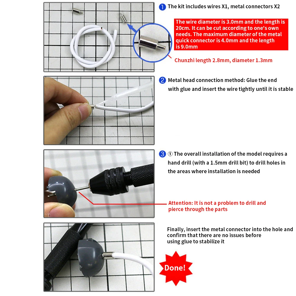 For Gundam MG 1/100 HG RG 1/144 Model Modification Parts Model Metal Detail Energy Cable Tube Pipe Wire White/Black