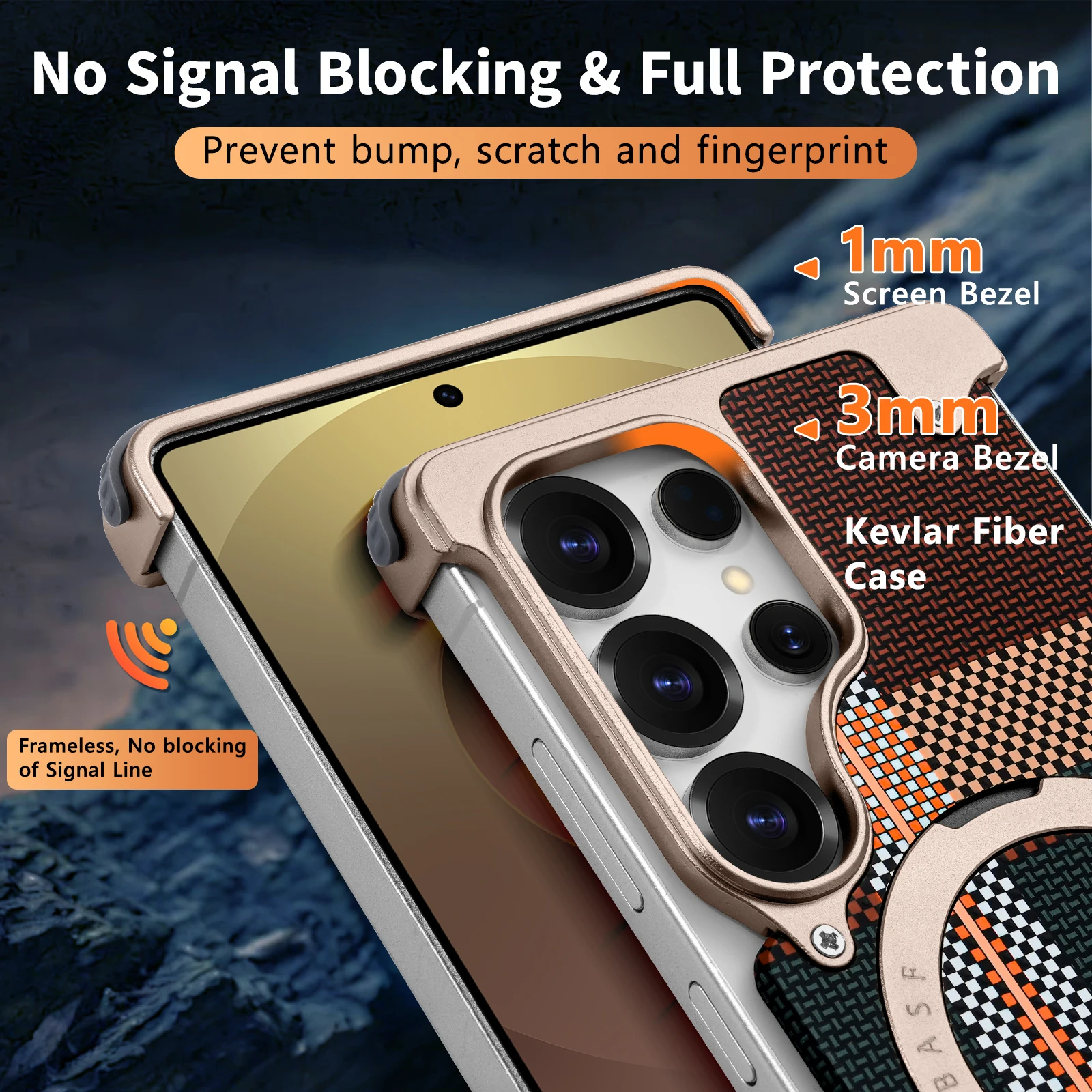Eary Magnetic Phone Case for Samsung Galaxy S25 Ultra with Magsafe Stand Kevlar Fiber Texture Cover Shockproof Frameless Bumper