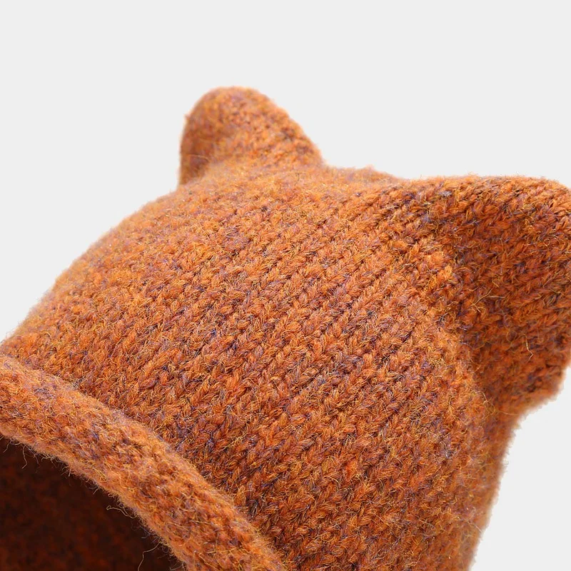 New Fashion Cute Knitting Beanie Hat 2022 Autumn Winter Knitted Wool Caps Girl Cat Ear Pointed Pullover Women Bonnet Hats 4