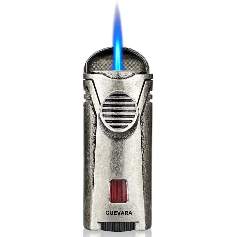Guevara Metal Windproof Cigar Lighter Single Jet Blue Flame Torch Cigarette Lighters Mini Pocket with Cigar Punch Gift Box
