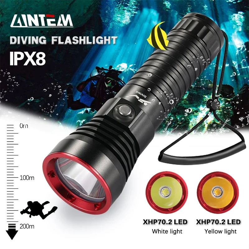 XHP70.2 Most Powerful LED Scuba Diving Flashlight Underwater Fishing Torch 8000LM IPX8 Waterproof Dive Lamp Lantern by 26650