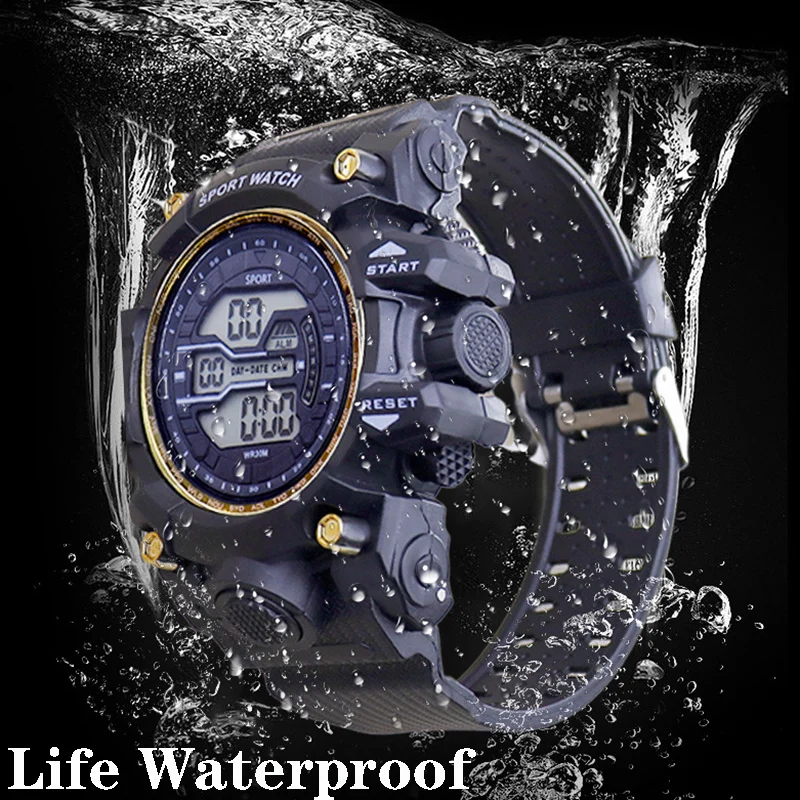 YIKAZE Men's LED Digital Watch Multifunction MilitaryMen Sports Watch Big Dial Waterproof Electronic Wristwatch for man Gifts 5
