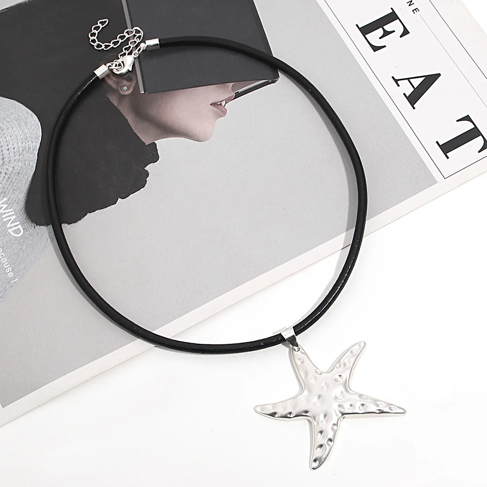 

ALLYES Trendy Matte Starfish Leather Necklace for Women 2024 Y2K Bohemian Summer Choker Neck Pendant Necklaces Beach Jewelry