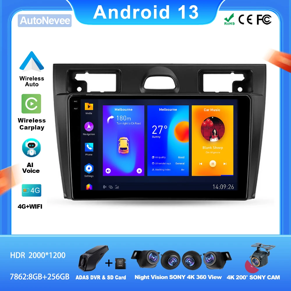 Android Per Ford Fiesta Vi Mk5 2002 - 2008 Auto Auto Carplay Radio Stereo Head Unit Lettore Multimediale Navigazione Gps Head Stereo