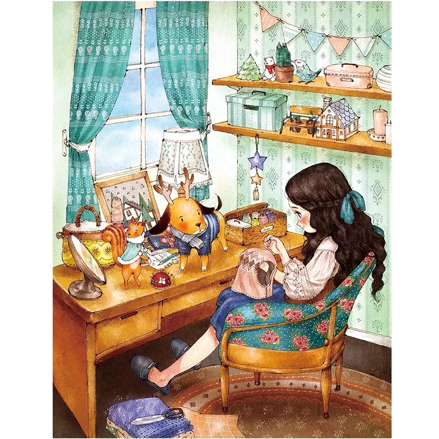 Qizui Girl Cross Stitch Craft Painting DIY Embroidery Set 11CT 9CT Printed Cloth Handmade Material Pack Cotton Threads cross stitch kit