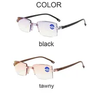 2 Pair New Men Women Rimless Reading Glasses Anti Blue Light Bifocal Far Near Magnification Eyewear Presbyopic Glasses +150 +200 3