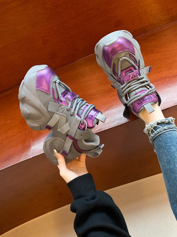 

Женские кроссовки на платформе, теннисные женские туфли, женская обувь на толстой подошве, повседневные кроссовки из искусственной кожи на шнуровке, весна 2023