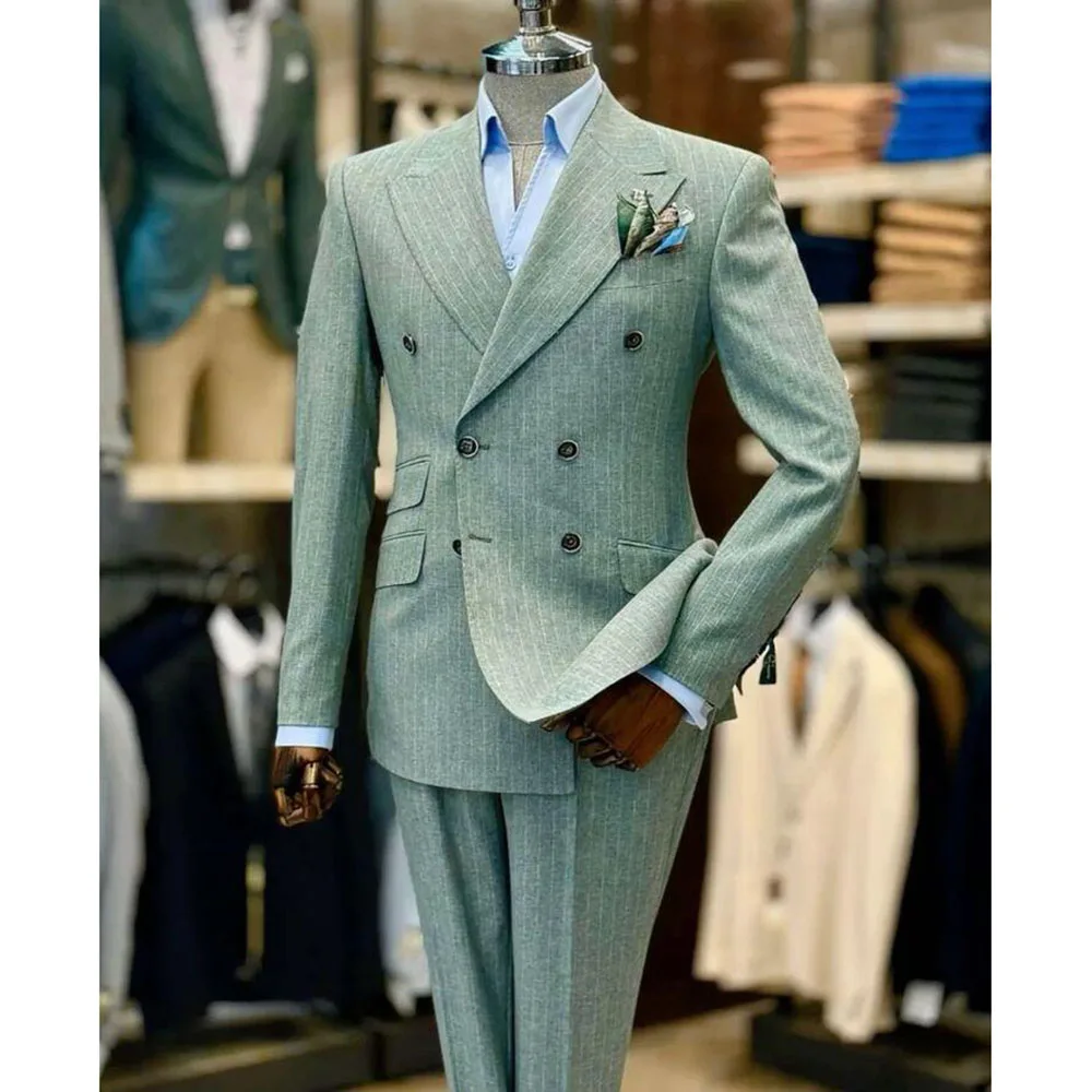 Line Patterned Suit Lining Suit Design for Men: Why This Green Stripe Double-Breasted Suit ...