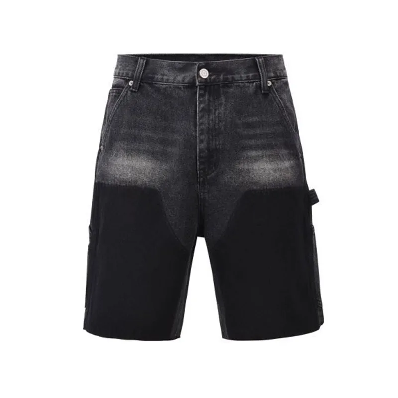 Retro Washed Denim Shorts Men's Straight Fold Jeans Shorts Streetwear Hip Hop Cowboy