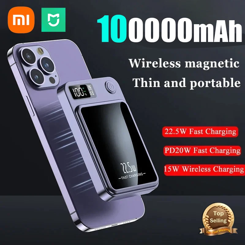 Power Bank Xiaomi Magnetic Wireless 100000mAh Power Bank Fast Charger For Magsafe Portable Auxiliary Battery Pack For iphone Huawei Samsung