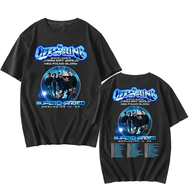 The Offspring: Supercharged Worldwide in 25 T-shirt New Album Tour Graphic Tshirts Summer Cotton Short Sleeve T Shirt for Mens 1