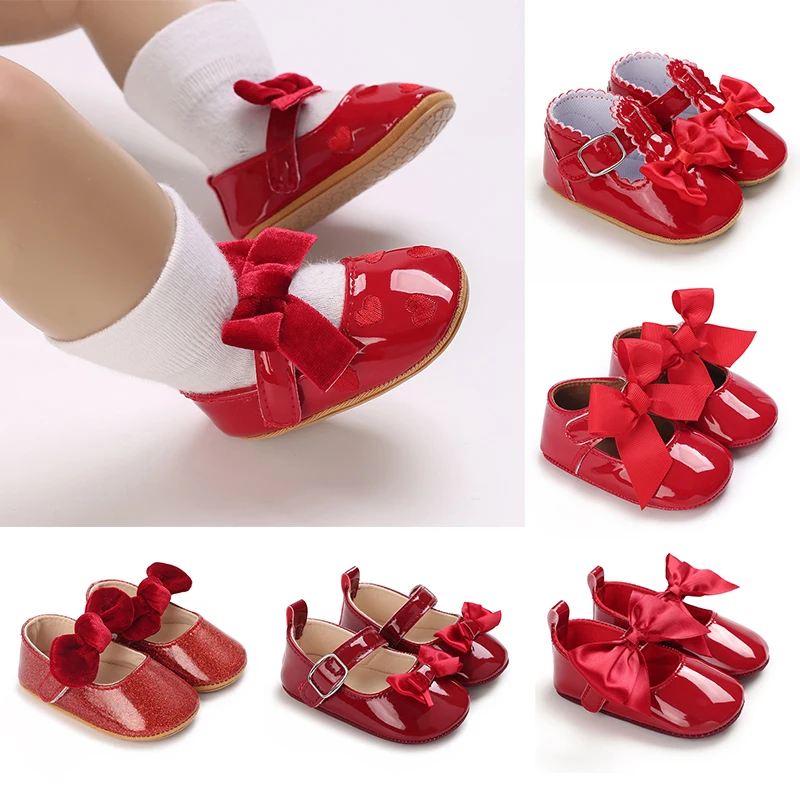 Baby Shoes Cute Baby Sweet Princess Style 0-1 Year Old Newborn Red Festive Walking sShoes 2023 New Ins Super Hot 1