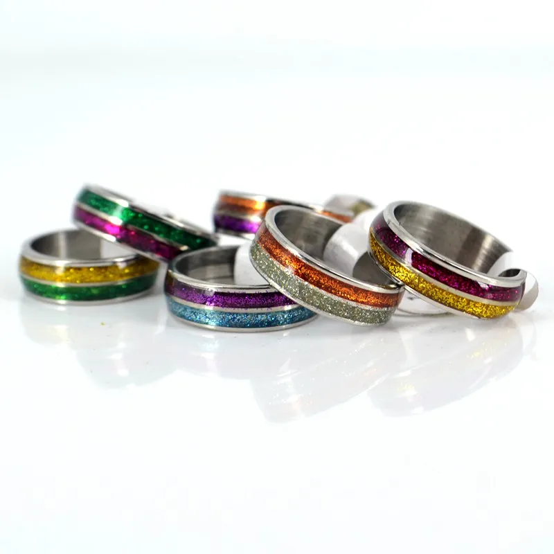 

36x Double Color Sparkle Glue Stainless Steel Rings Girl Women Fashion Jewelry