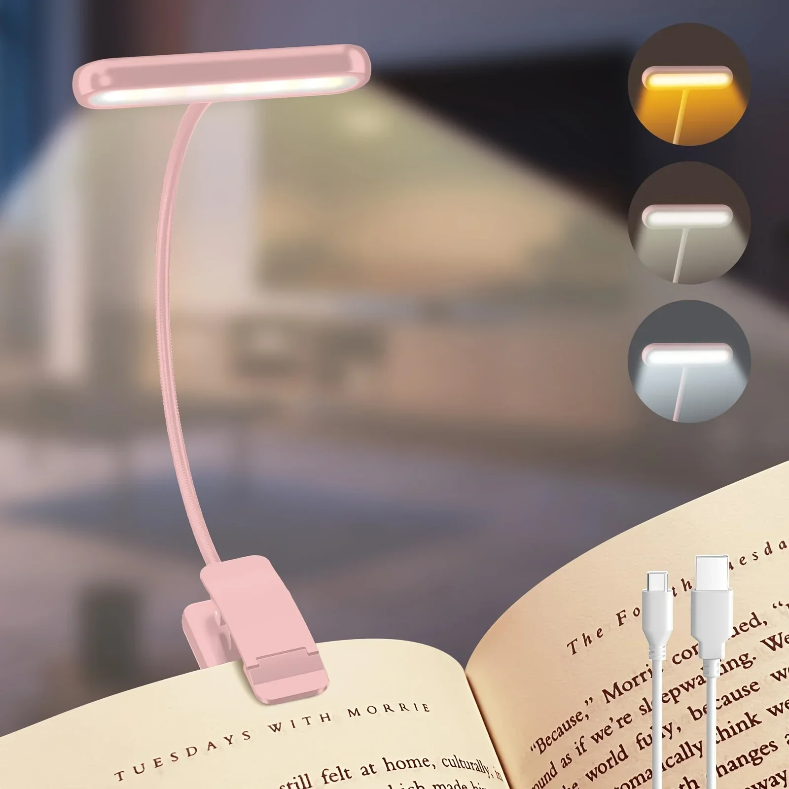 Multi-Color Portable USB Rechargeable Clip-On Reading Lamp