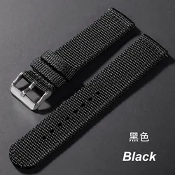 Durable Nylon Quick Release Watch Band - Military Style Canvas Strap - 22mm (Black)