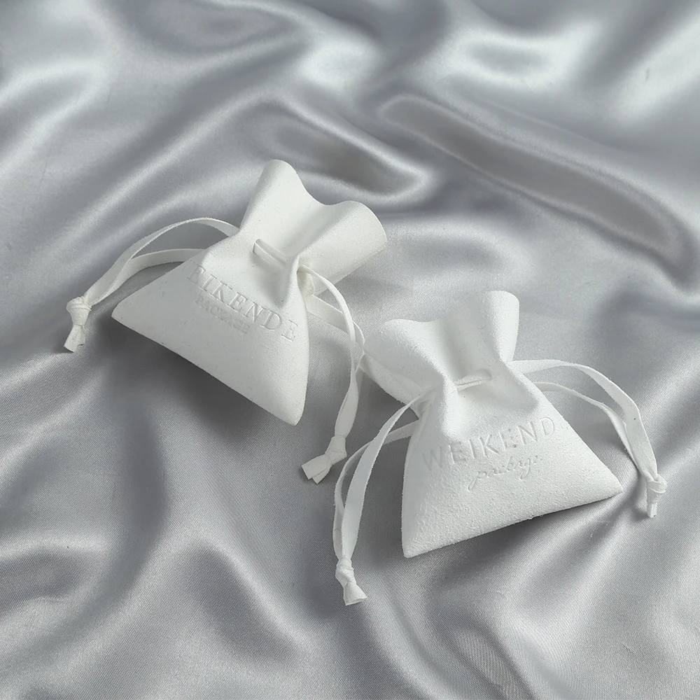100pcs Personalized Logo Drawstring Gift White Pouch Custom Jewerly Packaging Pouches Chic Small Mircrofiber Envelope Bags
