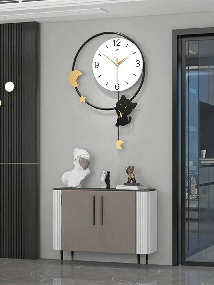 

Настенные часы в скандинавском стиле, 3d-часы круглой формы с котом, качающимся на стену, современный дизайн, домашние часы для гостиной, бесшумные художественные декоративные подвесные часы
