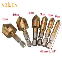 NILIN – foret à fraise à chanfrein HSS 6mm 19mm, 6 pièces, foret à fraise à tige hexagonale de 1/4 ", coupe trou pour le travail du bois à 90 degrés 