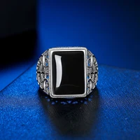 HuiSept 925 Silver Ring Jewelry for Men Geometric Shape Emerald Gemstone Rings Ornaments for Wedding Anniversary Gifts Resizable 2