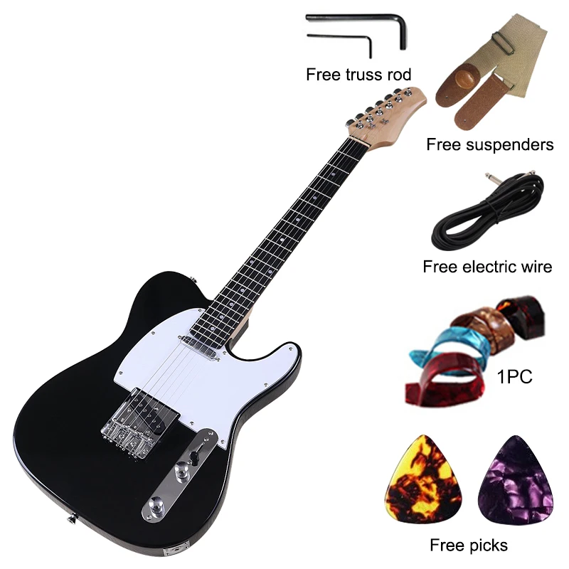 ブラックカラーTLエレキギター、39インチ、フルソリッドバスウッド