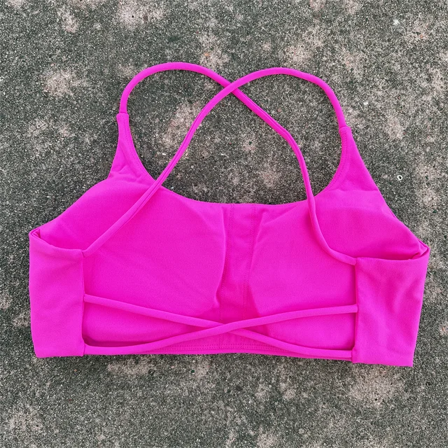 Soutien-gorge de yoga pour femme, couleur unie, à quatre bretelles croisées dans le dos, dos évidé, push-up, avec coussinets de poitrine, idéal pour le fitness et le sport