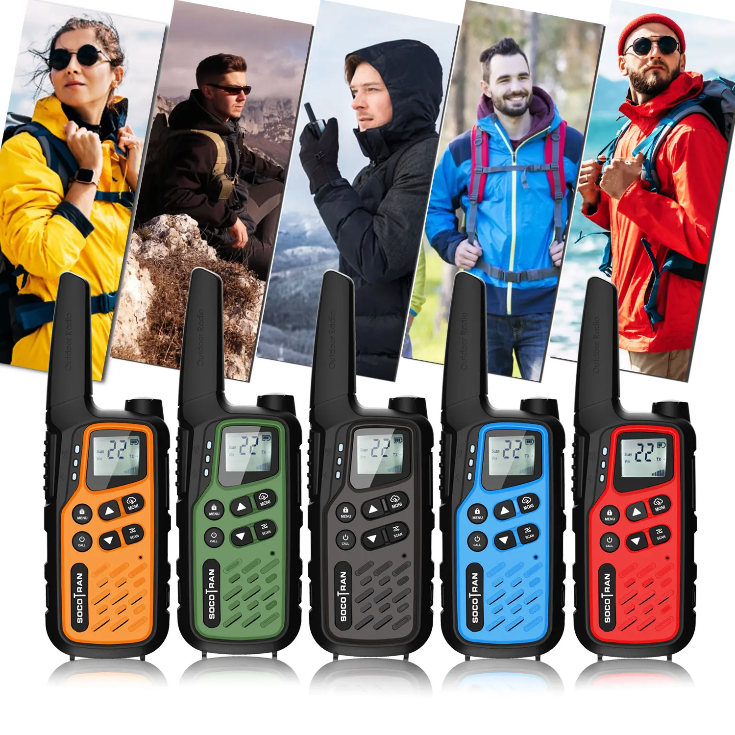 2Pcs SOCOTRAN T25 FRS VOX Walkie Talkie 22 channels Two way radio wireless with 1400mAh outdoors NOAA Weather Channe 5