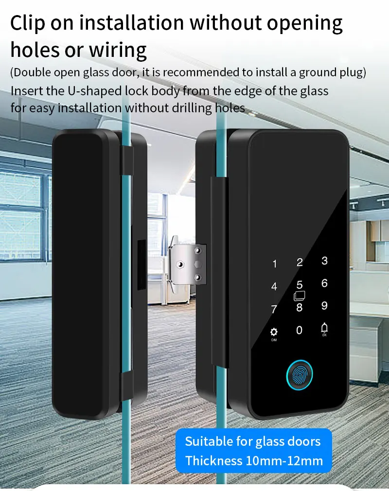 Tuya Bluetooth Biometric Glass Door Smart Lock Fingerprint Password Card Electro