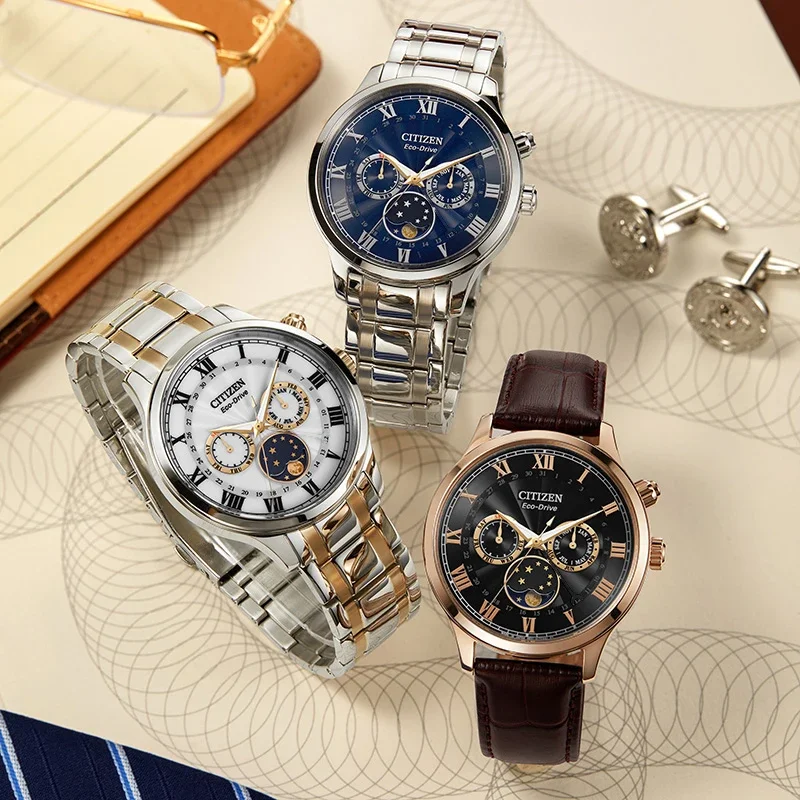Citizen Watches for Men Quartz Starry Sky Date Moon Phase Multifunctional Business Waterproof Leather Strap Men's Fashion Watch