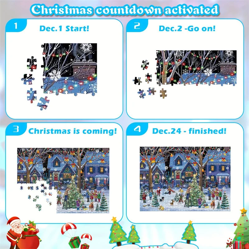 Description Picture 4 of itemChristmas Decorations 2024 Advent Calendar Jigsaw Puzzles Xmas Countdown Gift 24 Parts 1008 Pieces Jigsaw Puzzles Gift