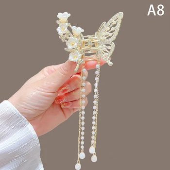 مشبك شعر على شكل فراشة مع شرابة لؤلؤية وذيل حصان ومشابك شعر وإكسسوارات وهدايا 15