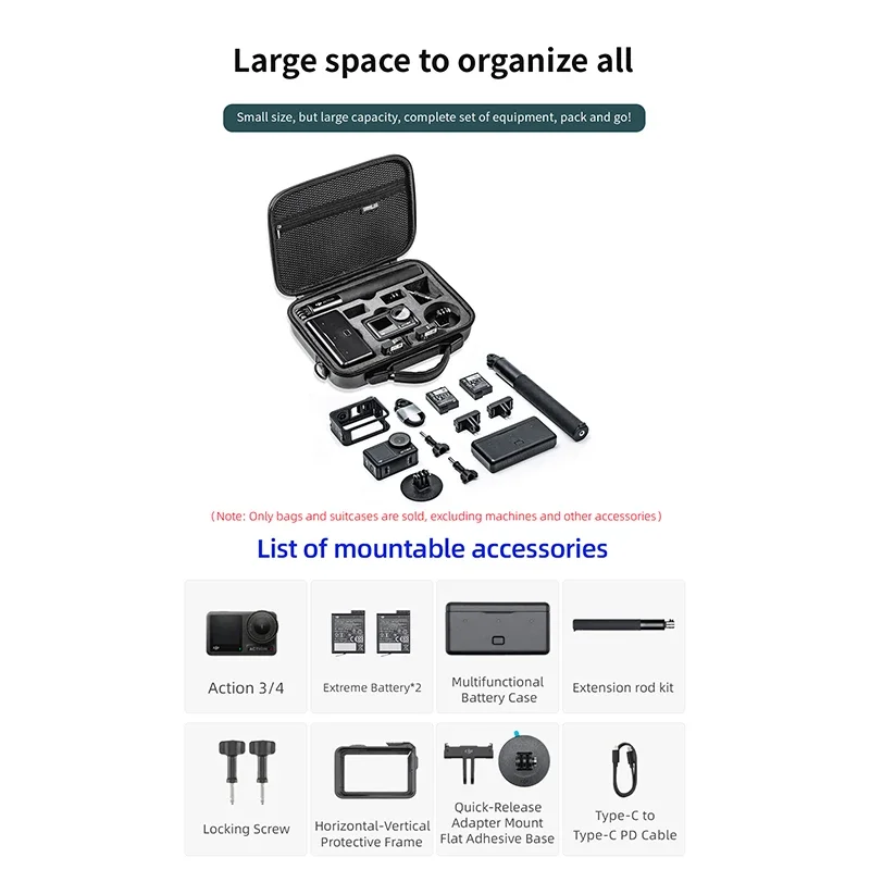 Action 5 Pro Portable Storage Case for DJI Osmo Action 4 3 Camera Accessories Carrying Case Travel Shoulder Bag PU Handbag Black